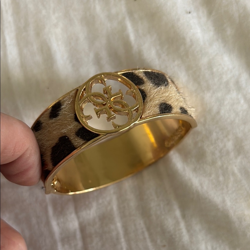 Guess Gold and Brown Leopard Print Bracelet